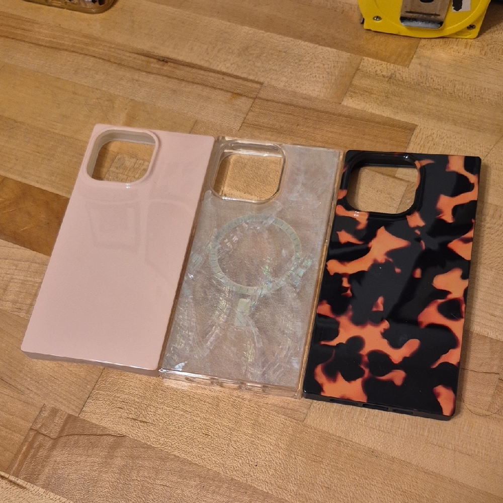 Women's Pink, iridescent, and Tortoiseshell Phone Case Bundle- IPhone 15 Pro max